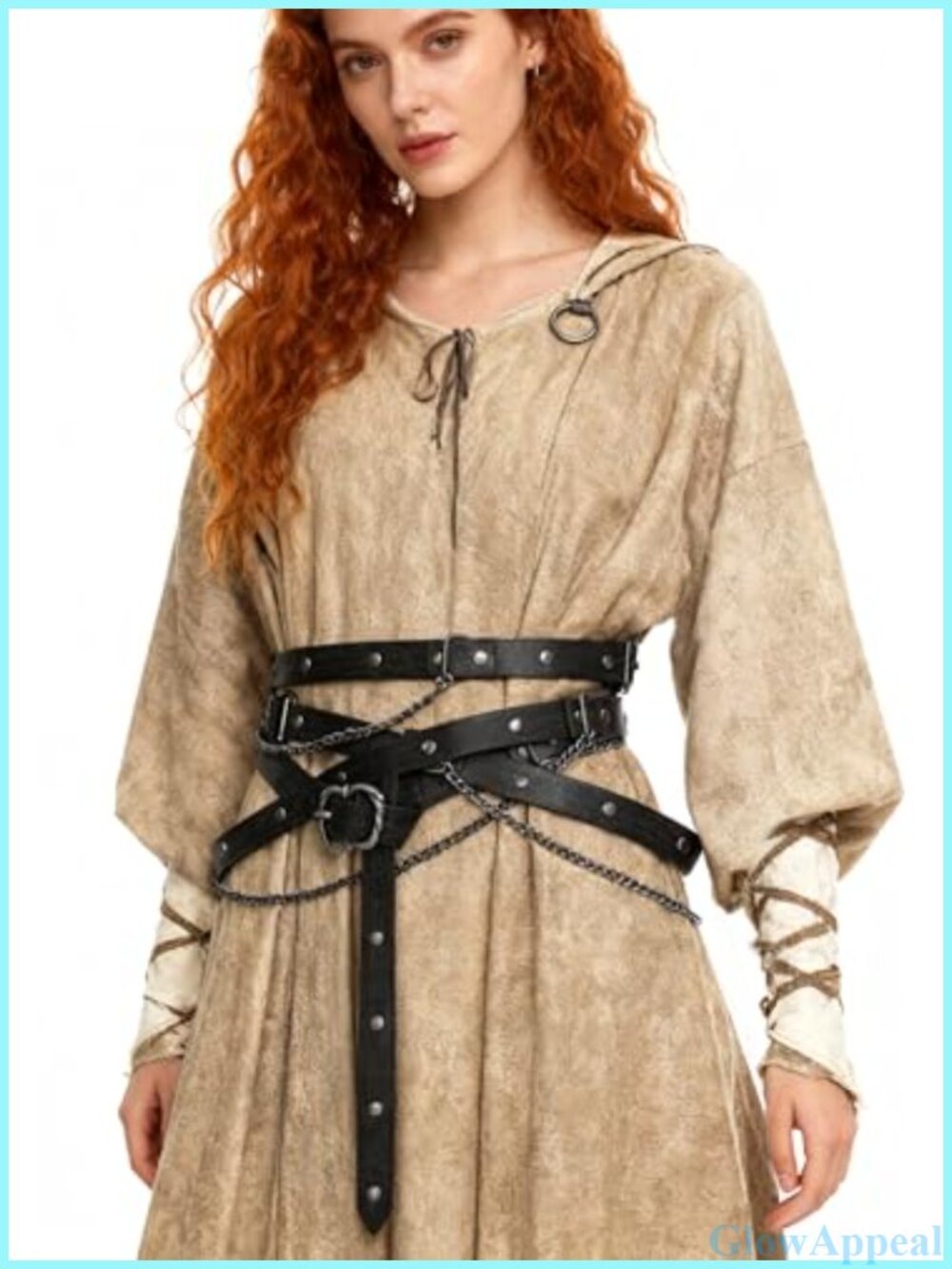 Medieval PU Leather Chain Belt Adjustable Renaissance Cosplay Accessory